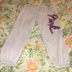 Pink by Victoria’s Secret sequined jogger pants.